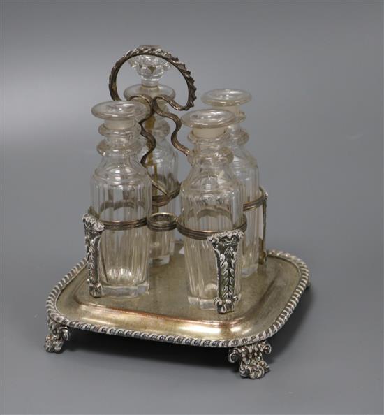 A Sheffield plate four bottle cruet frame 18cm high